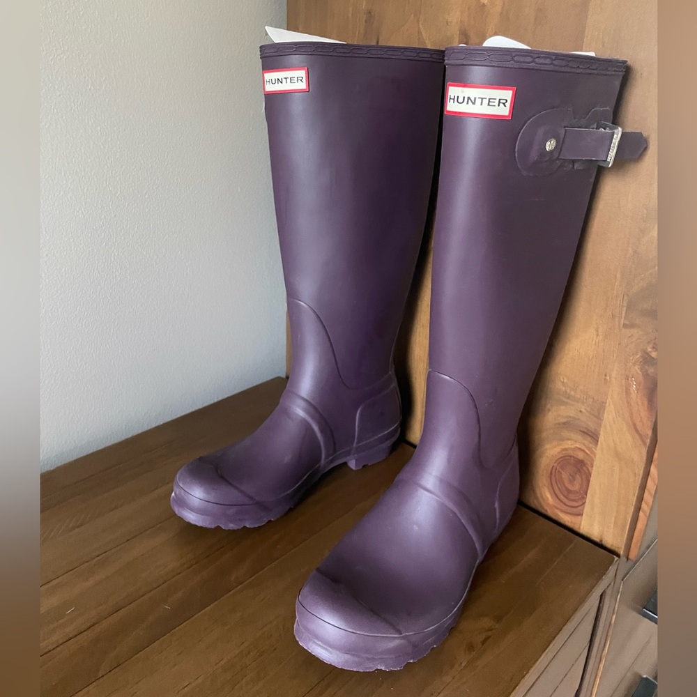 Tall purple hunter boots
